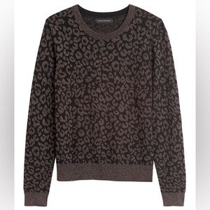 Banana Republic Medium Brown Glitter Cheetah Print Crew Neck Sweater